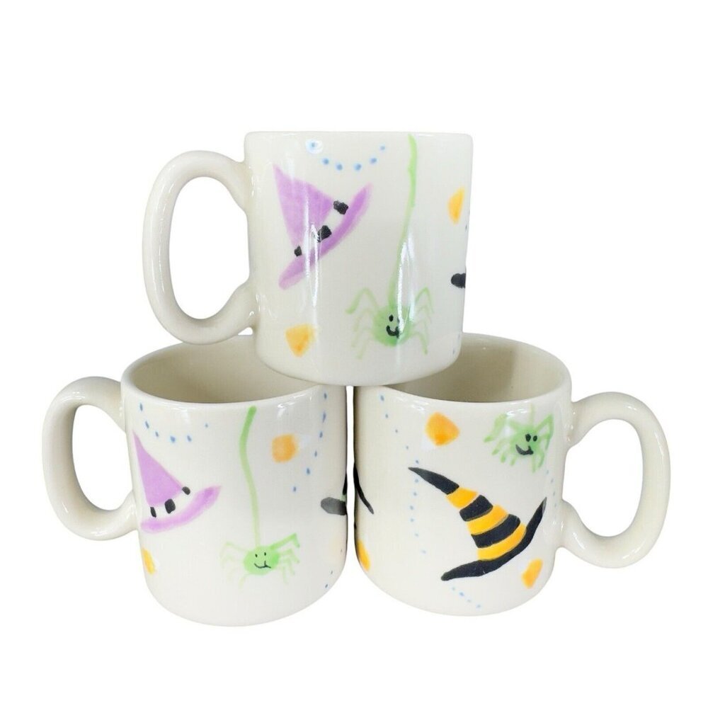 Hartstone Halloween Mugs Coffee‎ Cups Witch Hat Candy Corn Spider USA Set 3